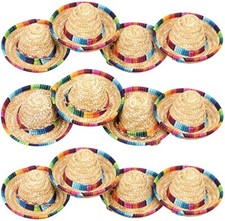 12 Pack Mini Mexican Hat Natural Straw Mini Fiesta Sombrero Party Decorations picture