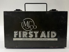 Vintage Metal First Aid Kit Collectible MS Co. USA Metal Box with Contents Rare picture