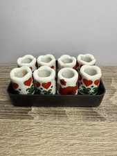 8pc Heart Design Germany Mini Candle Holders Red Hearts W/Tray picture