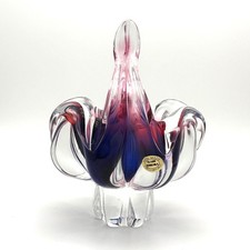 MCM Chřibská Czech Art Glass Basket Vase, Josef Hospodka, Blue Pink Bohemian picture