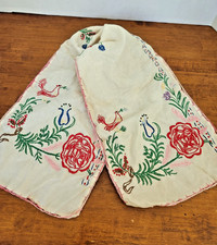 Vintage Linen Hand-Embroidered Table Runner 36.5'' x 9.5'' Birds Flowers 60s T2 picture