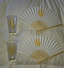 Pair Navy Seabees Drinking Glasses 5.5 And 2 Fans.  Navy Seabees Can Do   picture