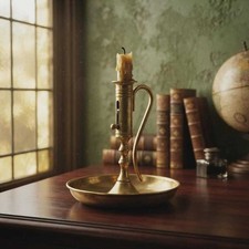 Vintage Brass Push Up Chamberstick Candle Holder with Finger Loop picture