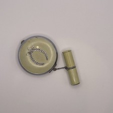 Vintage Woman’s Makeup Compact Powder Case Enameled w/ Finger Chain Compartment picture