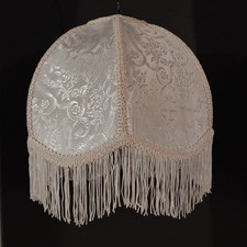 VTG Victorian Style Silk Lamp Shade Fringe Bell Shape Floral Ivory NOS 10