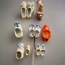 Vintage Mini Porcelain Shoes Lot Limoges France Signed Delft Japan Shakers 9pc  picture