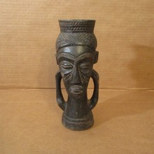 Antique Vtg African Hand Carved Palm Wine Kuba Cup Figural Head Gabon Congo 11