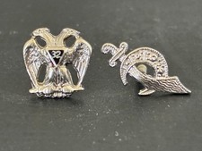 14k White Gold Scottish Rite 32nd Degree Tie Tack & Shriners Screw Back Pin 1.3g picture