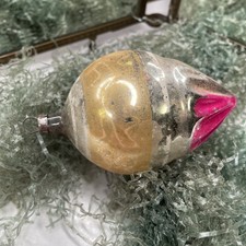 Antique German Pink Blown Mercury Glass Hot Air Balloon Christmas Ornament 4'' picture