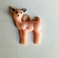 Vintage 30s 40s Cracker Jack Charm Pink Fawn Deer Celluloid Plastic Charm Antiq picture