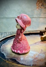Vntg Japan Pink Bonnet Girl Swirl Dress MCM Kawaii Ceramic Figurine 1950s Kitsch picture