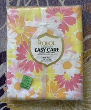 Vintage Sun Daisy Pequot Twin Flat Sheet Super Easy Care Retro 60s NOS Rare picture
