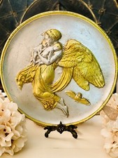 Antique Bombay 3-D Silver/Gold Angel/Infant Plaque Italy TerraCotta Peter Ipsen picture