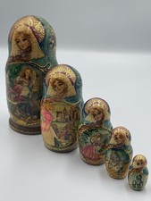 Vintage Russian Matryoshka 5 Pcs Nesting Dolls Hand Painted Signed 7” Fairy Tale picture