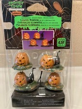 NIP Vintage LEMAX SPOOKY TOWN Set of 4 LIGHTED Pumpkins Jack-O-Lanterns picture