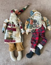 2 Vintage Primitive Doll Folk Art Handmade Santa Christmas Holiday Antique Dolls picture