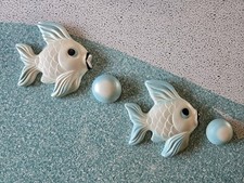 Vintage 1960 Miller Studios Chalkware Aqua Fish Bubbles Wall Plaques READ picture
