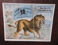 George A. Sabey Hatter & Furrier, LION w FLAG Victorian Trade Card, ROCHESTER NY picture