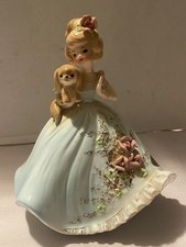 Vintage Josef Originals Girl In Aqua Dress Holding A Dog REPAIRED DAMAGE  picture