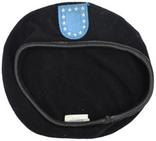NEW 7 3/8 - Army ASU Black Wool Beret with Blue Patch DSCP Garrison Collection picture