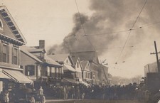 RPPC North Plymouth MA Downtown Fire Disaster Postcard Crowd Firemen c1910s picture