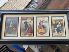 Antique Halloween postcards 4 - Clapsaddle signed on 3. Black Cat & Broom.  picture