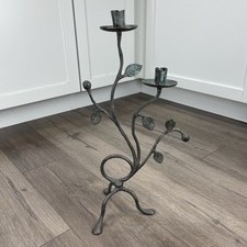 Vintage Wrought Iron Vine Leaves Standing Double Candle Holder Candelabra 18” picture
