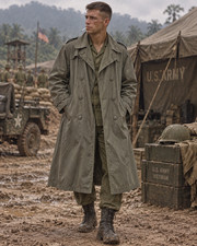 Mens Vintage US Army Vietnam War 60s Military Green Rain Trench Coat 40s picture