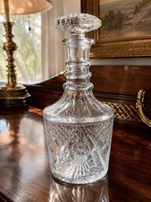 Vintage Anglo Irish Style Cut Crystal Decanter Triple Ring Neck Mushroom Stopper picture