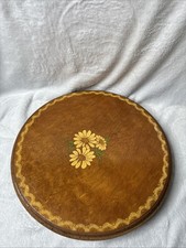 Vintage 1986 Wood Lazy Susan 14” Hand Painted Daisy Floral Rotating Serving Tray picture