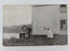 RPPC Postcard First Night At Lake Huntington NY Antique 1917 D275 picture