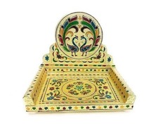 Wooden Laddu Gopal Meenakari Singhasan Pooja Mandir Krishna God Bethak Chowki picture