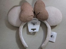 Disney Parks Sherpa Fuzzy White and Corduroy Bow Minnie Ears Headband New 2026 picture