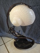 Art Nouveau Figural Lady Table Lamp Pink White Glass Conch Shell Shade picture