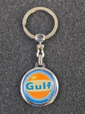 Keychain - Vintage Gulf Oil Logo Metal Orange Blue Key Ring picture
