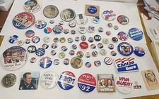 Vintage Political Button Pins Lot Of 77 (Plus Sugar Packet - Hanging Tag)-AS IS picture