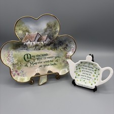 2 Fine Porcelain Shamrock Irish Blessing Lot picture