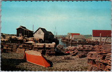 Vintage Postcard Boat Dock Lobster Trap Fisherman Sanford Canada Nova Scotia VTG picture