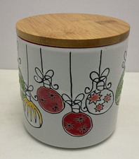 inHomestylez Christmas Ornament Canister Jar Bamboo Lid Red Interior A7 picture