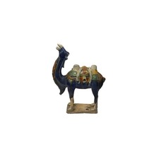 Oriental Ceramic Sancai Dark Blue Brown Beige Fengshui Art Camel Figure GB883 picture