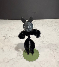 Vintage 1940s/50s Halloween Chenille Pipe Cleaner Japanese Figure Black Cat picture