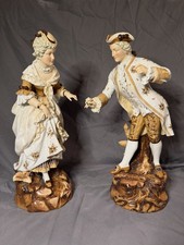 RARE Antique German Volkstedt Porcelain Courting Couple Figurines Pair 16” picture