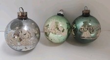 VTG Shiny Brite Glass Christmas Ornaments 3  Stenciled Nativity Deer Trees  picture