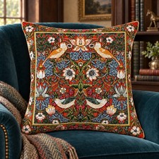 William Morris Red Birds Tapestry Pillow 18x18 Gobelin Sofa Cushion picture