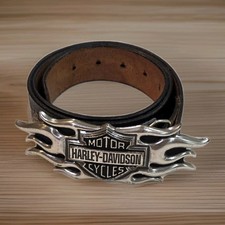 Y2K Harley Davidson Flame Belt Buckle 99555-04V Tooled Leather Eagle Belt34 picture