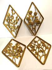 Vintage MCM Syroco Diamond Shape Four Seasons Gold Floral Wall Decor Set of 4 picture