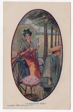 1905 artist F Earl Christy - A Pleasant Ride - Japan Geisha Rickshaw Parasol 506 picture