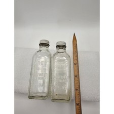 Vintage Hires Root Beer Extract Glass Bottles Set of 2 Embossed 3 oz Evanston IL picture
