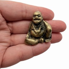 Small Heavy Brass Laughing Buddha Figurine 52.9g Miniature Good Luck Statue picture