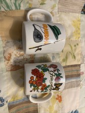 Vintage Grandpa & Grandma Ceramic Coffee Mug Set Retro 1970 Flower & Fishing picture